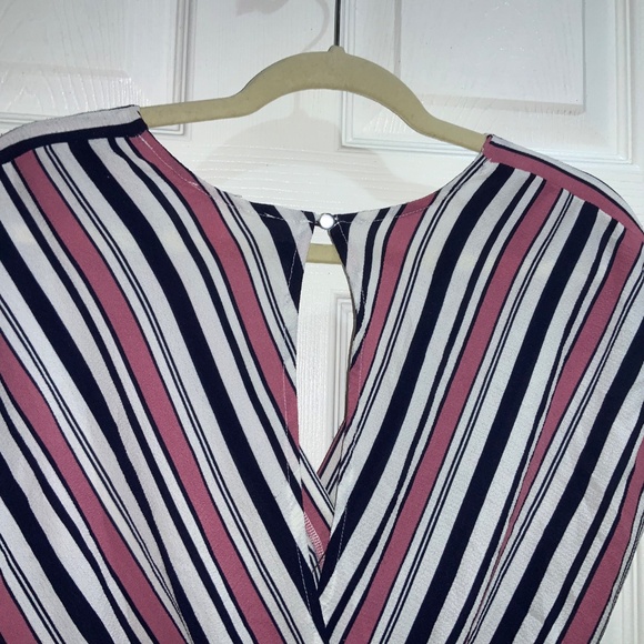 Sophia + Zeke faux wrap pink black striped jumpsuit Sz XL cap sleeve waist tie - Picture 9 of 10
